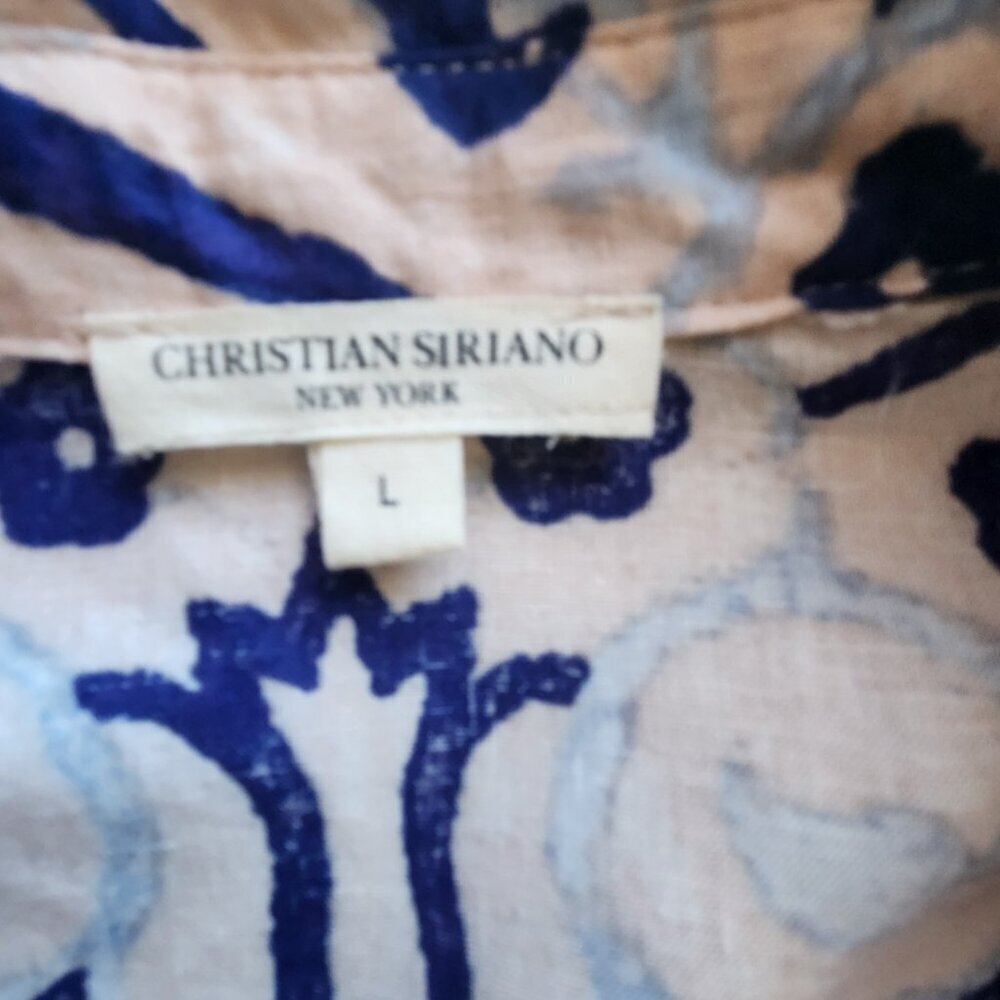 Christian Siriano NY Women's Size L Linen Blend Floral Tie Front Button Down Top - Picture 15 of 16